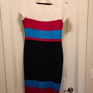St. John Colorblock Dress - White, Red, Blue, Black